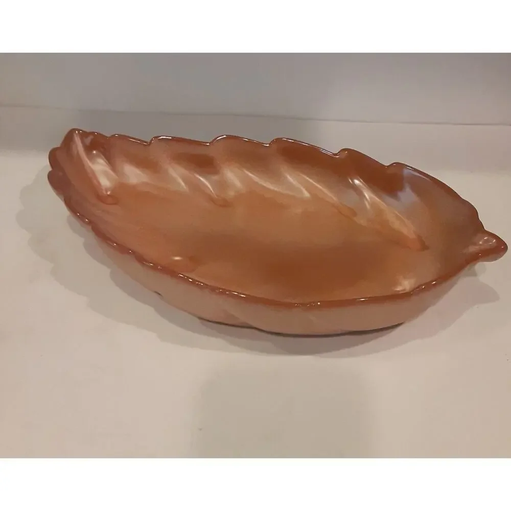 Vintage Frankoma Pottery#226 Terracotta Peach Decorative Leaf Dish